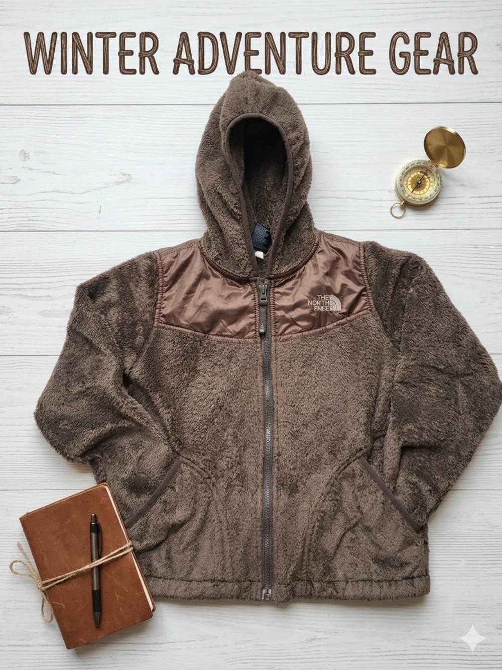 The North Face Brown Osito Full Zip Sherpa Fleece Hooded Jacket - Soft & Warm 8